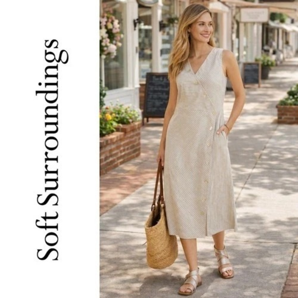 Soft Surroundings XL Button Front Maxi Dress Womens  Hemp Cotton Cottage Pockets